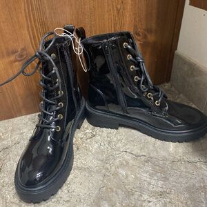 Maurice's Y2K Women's Combat Boots Shiny Black Tie Up Harley Moto Size 9 Gothic